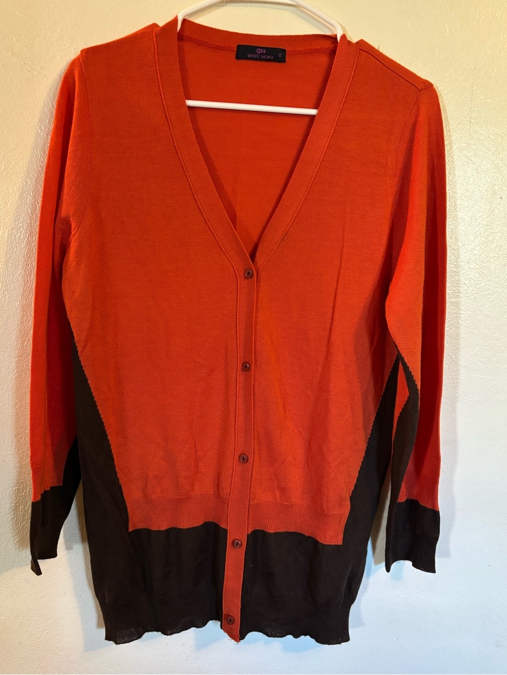 White House Black Market Orange and Brown Button-Front V-Neck Cardigan